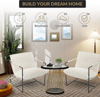 Garvee Modern Accent Chair, Comfy Living Room Chair with Metal Frame, Upholstered Armchair with Soft Cushion, Cozy Corduroy Sling Chair for Bedroom Balcony Lounge Reading Room, Beige