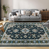 Garvee Traditional Medallion Border Area Rug, 8x10 Washable Vintage Indoor Rug, Ultra-Thin Non-Slip Print Floor Carpet for Living Room Bedroom Kitchen Dining Room, Black - Black