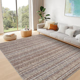 Garvee Striped Large Rugs 10x13 Stain Resistant Washable Area Rug for High Traffic Living Room Non-Slip Foldable Carpet Indoor Soft Printed Braid Floor Carpet Rug for Dining Room, Camel - Camel