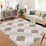 Garvee Moroccan Area Rug for Living Room, 8x10 Ultra-Thin Soft Large Rug for Bedroom, Washable Non-Slip Carpet with Rubble Backing for Dining Room Office, Brown - Brown & Khaki