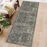 Garvee Persian Antique Green & Brown 2x6 Vintage Oriental Runner, Tribal Floral Washable Non-Slip Rug for Entryway Hallway Kitchen Living Room Bedroom - Antique Green & Brown