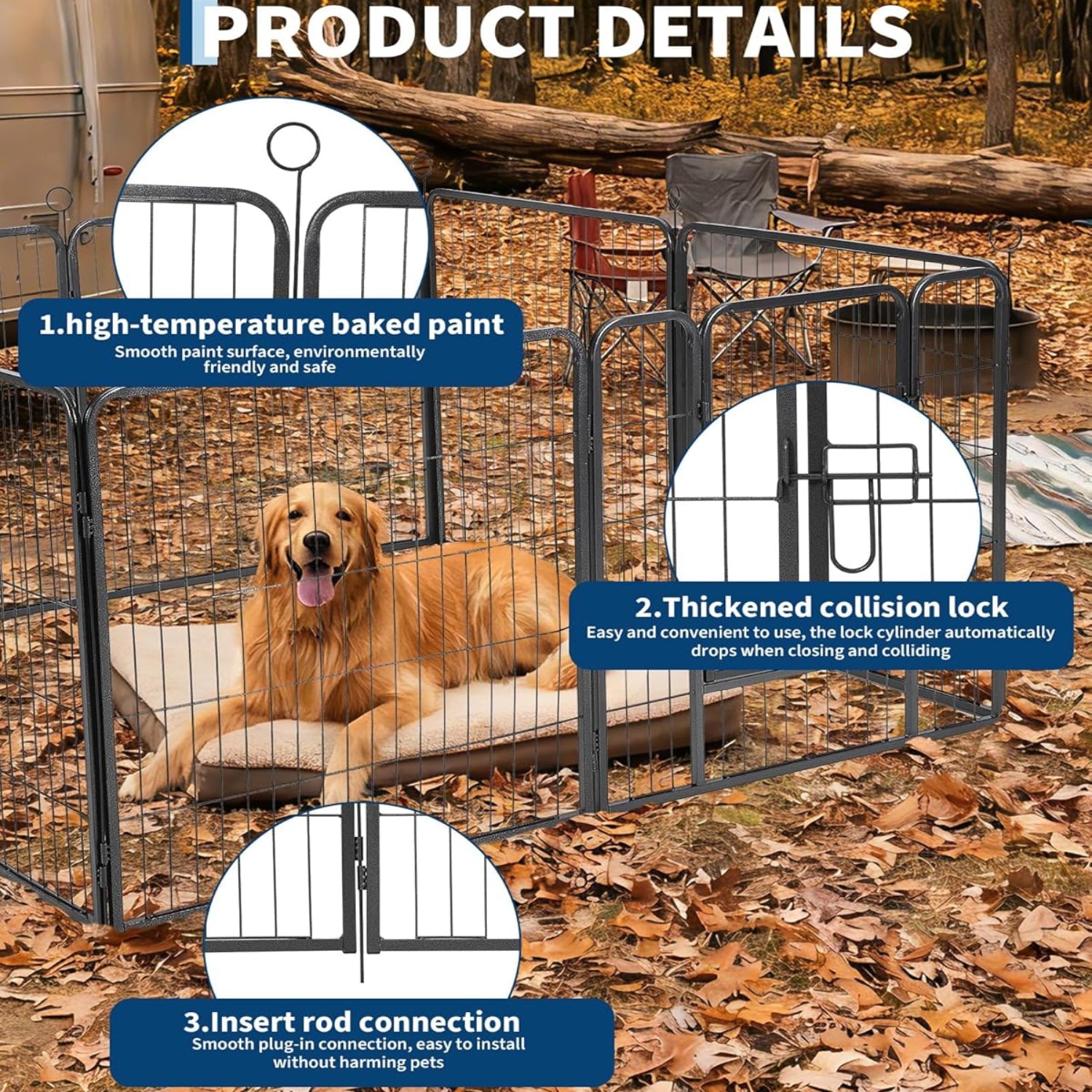 Garvee Outdoor Dog Playpen, Heavy Duty Metal Pet Exercise Pen, Metal Dog Fence with Gate, Pet Fence for Large/Small Dogs, Portable Dog Fence for RV Camping, Yard, Garden