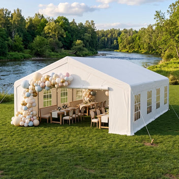 Garvee Party Tent 20×33 ft, 160g PE Canopy, Galvanized Steel Frame with Mesh Screens & Roll-Up Doors for Weddings Events