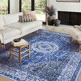 Garvee Area Rug | Rugs for Living Room | Washable – 5x7 Boho Vintage Floral Area Rugs, Soft Faux Lamb Velvet Rug & TPR Non-Slip Backing Carpet for Bedroom,Bathroom, Dining Room, Kitchen, Entryway & Office - Gray Blue