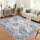 Garvee Trellis Area Rug 4x6 Washable Vintage Floral Print Rugs, Boho Non Slip Indoor Carpet for Entryway Living Room Kitchen Bedroom Laundry Room, Beige Blue - Beige Blue