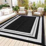 Garvee Outdoor Black & White 8x10 Plastic Straw Rug, Waterproof Outdoor Rug for Patio Reversible Plastic Camping Rugs Straw Patio Rug for Camping Porch Deck Backyard Camper Balcony Picnic Panel - Black & White