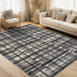 Garvee Plaid Dark Green Multi 5x7 Distressed Area Rug for Living Room Bedroom, Low Pile - Dark Green Multi