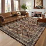 Garvee Persian Brown-Red 8x10 Vintage Washable Area Rug Low-Pile Non-Slip Retro pattern, Foldable Stain-Resistant Rug for Living Room, Dining Room, Nursery - Brown-Red