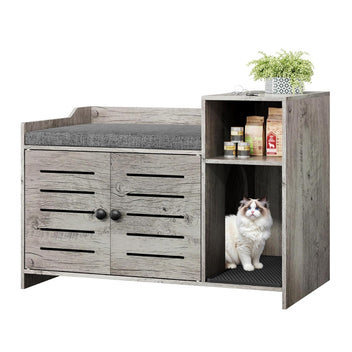 Garvee Cat Litter Box Enclosure, Hidden Litter Box Furniture with Litter Mat & Storage Shelf, Farmhouse Indoor Cat House Cabinet for Hallway, Bedroom, Gray