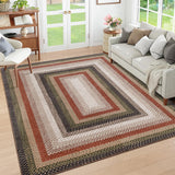Garvee Bordered Crimson/Earthy 10x13 Large Living Room Area Rug Braided Washable Rug Non Slip Bedroom Carpet Stain Resistant Dining Room Throw Braid Printed Rug Farmhouse Accent Carpet for Home Decor Office - Crimson/Earthy