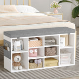 Garvee White Shoe Bench Cubby Organizer with 10 Cubbies, Foam Pad Seating Cushion, Adjustable Shelf, Particle Board, Hallway Bedroom Living Room - white