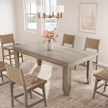 Garvee Farmhouse 71" Wood Rectangular Dining Table with L-Shaped Legs Suitable for 6-8 People for Dining Room, Grey