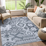 Garvee Living Room Rugs 8x10 Washable Rug Large Bedroom Rug Colorful Dining Room Rugs for Under Table Vintage Floral Printed Rug Oriental Distressed Low Pile Floor Carpet Aesthetic Accent Rug Grey - Gray