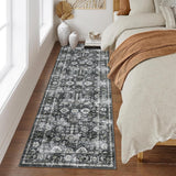 Garvee Washable Kitchen Runner 2x6 Distressed Floral Print Non Slip Stain Resistant Rug Black Grey - Black Gray