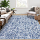 Garvee Washable Rug 9x12 Area Rug for Living Room Large Rug Vintage Distressed Carpet Retro Neutral Rug Thin Soft Accent Rug Indoor Floor No Slip Rug Carpet for Bedroom Dining Room Decor,Blue - Blue