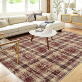 Garvee Plaid Red 8x10 Washable Area Rugs for Living Room Large Area Rug Modern Plaid Tartan Low Pile Throw Rugs Non Slip Bedroom Decor Stain Resistant Carpet for Home Office Dining Room Nursery - Red