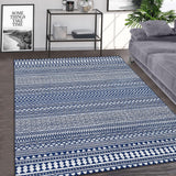 Garvee Area Rug 5x7 Machine Washable Throw Rug Boho Bathroom Rug Low Pile Boho Area Rug Grey and White Entryway Non-Slip Rugs for Indoor Entry Rug for Bedroom 5x7, Blue - Blue