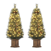 Garvee 4.5ft Christmas Tree Set of 2, Snow Flocked Pre-lit Artificial Christmas Tree with 108 LED Lights & 8 Lighting Modes, Fake Xmas Tree with Red Berries, Christmas Decoration for Home