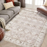 Garvee Washable Area Rugs, 5x7 Large Rugs for Living Room, Vintage Rugs for Bedroom, Velvet, Printed, Folding, and Stain Resistant Carpet for Living Room and Bedroom Decor, Beige - Beige