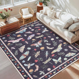 Garvee Living Room Rug 5x7 Washable Modern Floral Insect Carpet Non Slip Soft Black - Black