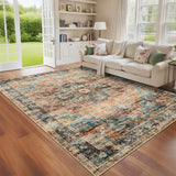 Garvee 5x7 Washable Vintage Living Room Area Rug Non-Slip Green&Brown Low Pile Carpet - Green/Brown