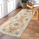 Garvee Area Rug 2x6 Low-Pile Machine Washable Rug Vintage Rug with Non-Slip Backing, Indoor Non-Shedding Floor Rugs for Living Room Bedroom Kitchen Laundry Home Office Carpet,Taupe - Brown
