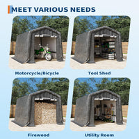 Garvee 6x8FT Outdoor Portable Storage Shed with 2 Roll-Up Doors, Vents, Heavy-Duty 240G Waterproof PE Tarp, UV-Resistant, Galvanized Steel Frame, for Motorcycle & Garden Tools