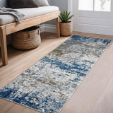 Garvee Washable Runner Rug 2x6 Modern Abstract Hallway Rug Soft Laundry Room Rug Non Slip Kitchen Rug Low Pile Accent Rug for Bedroom Bathroom Living Room, Navy - Navy Blue