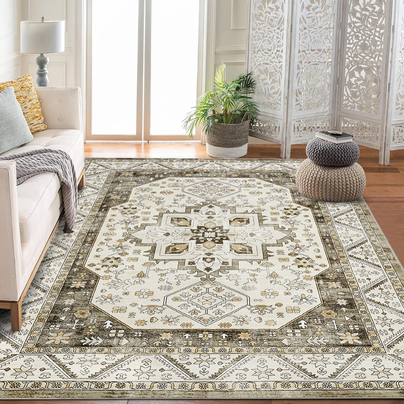 Short Rugs Garvee Short Pile Area Rugs Vintage Large Non Slip Carpet for Living R