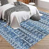 Garvee Moroccan Geometric Area Rug, Machine Washable Easy to Clean Non-Shedding Stain-Resistant Non-Slip Foldable Indoor Mat for Living Room, Bedroom, Kitchen, Entryway, Bathroom, Blue, 8 x 10 - Blue