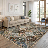 Garvee Floral 5x7 Taupe and Brown Area Rug Moroccan Trellis Machine Washable Rug Vintage Distressed Floral Carpet Stain Resistant Non-Slip Accent Rug Farmhouse Floor Cover for Dining Bedroom Decor - Taupe/Brown
