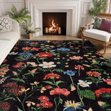 Garvee 8x10 Floral Washable Area Rug, Low Pile Non Slip Vintage Carpet for Living Room, Bedroom, Kitchen, Black - Black