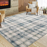 Garvee Plaid Blue 9x12 Living Room Rug, Large Washable Rugs for Bedroom Modern Plaid Office Floor Carpet Distressed Rug Low Pile Farmhouse Area Rug Non Slip Checkered Floor Cover - Blue