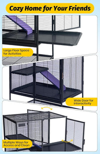 Garvee 34in Multi-Level Metal Small Animal Cage with Removable Tray & Lockable Doors, BPA-Free Wire, Soft Ramps & Hammock, Wheels & Storage Shelf, Indoor Use for Ferrets & Rabbits