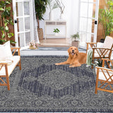 Garvee Outdoor Rug 5x7 Vintage Boho Waterproof Patio Carpet Navy Indoor Outdoor Easy Cleaning Non Shedding - Navy Blue