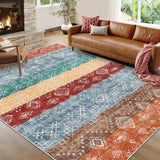 Garvee Boho Red Multi 5x7 Washable Area Rug Vintage Tribal Throw Rug with Non-Slip Backing, Foldable Geometric Print Floor Cover, Non-Shedding Traditional Low Pile Accent Rug for Living Room, Bedroom - Red Multi