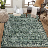Garvee Vintage Floral 5x7 Rug Green Non-Slip Washable Low Pile Soft Indoor Floor Cover for Living Room Bedroom Nursery Dining Room Dorm - Green