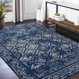 Garvee Boho Blue 8x10 Washable Rugs, for Living Room Moroccan Blue Rug Bedroom Rug Distressed Large Area Rug Non Slip Throw Rugs Soft Rugs Low Pile Stain Resistant Carpet for Dining Room - Blue