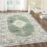 Garvee Washable Rug 5x7 Boho Area Rug Non Slip Distressed Rug Low Pile Accent Throw Rugs Stain Resistant Indoor Floor Carpet for Living Room, Green - Green