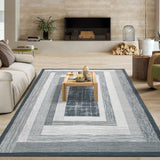 Garvee Modern Washable Rug, Geometric Grey Design, Non-Slip Stain-Resistant Soft Carpet for Living Room, Bedroom, Office, and Nursery - Gray