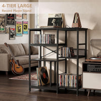 Garvee 4-Tier Large Record Player Stand & Media Console for Living Room - Holds 300+ Vinyl Records, Fits 7/10/12 in vinyl records - Color: Black