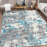 Garvee Modern Abstract Area Rug - Blue, Grey, and White Natural mineral texture Machine Washable Non-Slip Carpet for Living Room or Bedroom - Blue Multi