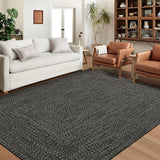 Garvee Dark Grey 3x5 Washable Rug with Non Slip Backing for Living Room and Bedroom, Low Pile Braided Carpet - Dark Gray