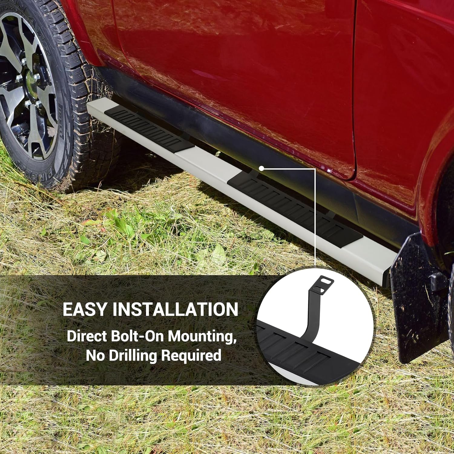 Garvee 6" Running Boards for 2007-2018 Silverado/Sierra 1500 Extended/Double Cab, 2007-2019 Silverado/Sierra 2500/3500 HD Extended/Double Cab | Black Aluminum Side Steps Nerf Bars