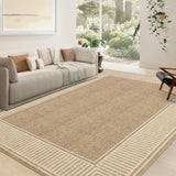 Garvee Bordered Khaki 8x10 Living Room Area Rug Modern Striped Border Throw Carpet with Rubber Backing Low Pile Stain Resistant Dining Room Rug Contemporary Bordered Carpet for Home Office, Khaki - Khaki