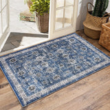 Garvee Area Rug - 8 * 10ft Washable Rug, Blue Vintage Rug, Traditional Floor Cover, Foldable Thin Retro Accent Rug, Indoor Distressed Non Slip Carpet - Blue