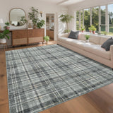 Garvee Washable Area Rug 9x12 Green Modern Tartan Farmhouse Non Slip Low Pile Thin Throw Rug for Living Room Bedroom Dining Room Office, Grayish Green - Grayish Green
