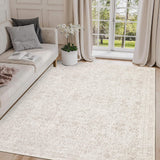 Garvee Washable Rug 5x7 Beige Vintage Floral Non Slip Stain Resistant Carpet for Living Room Bedroom Nursery - Beige