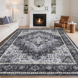 Garvee Washable Floral 5x7 Rugs Vintage Distressed Non Slip Area Rug for Living Room Bedroom Nursery, Blue - Blue