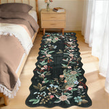 Garvee Scalloped 2x6 Kitchen Rugs Washable Floral Peacock Non Slip Hallway Runners Soft Low Pile Ultra Thin Farmhouse Carpet Black - Black